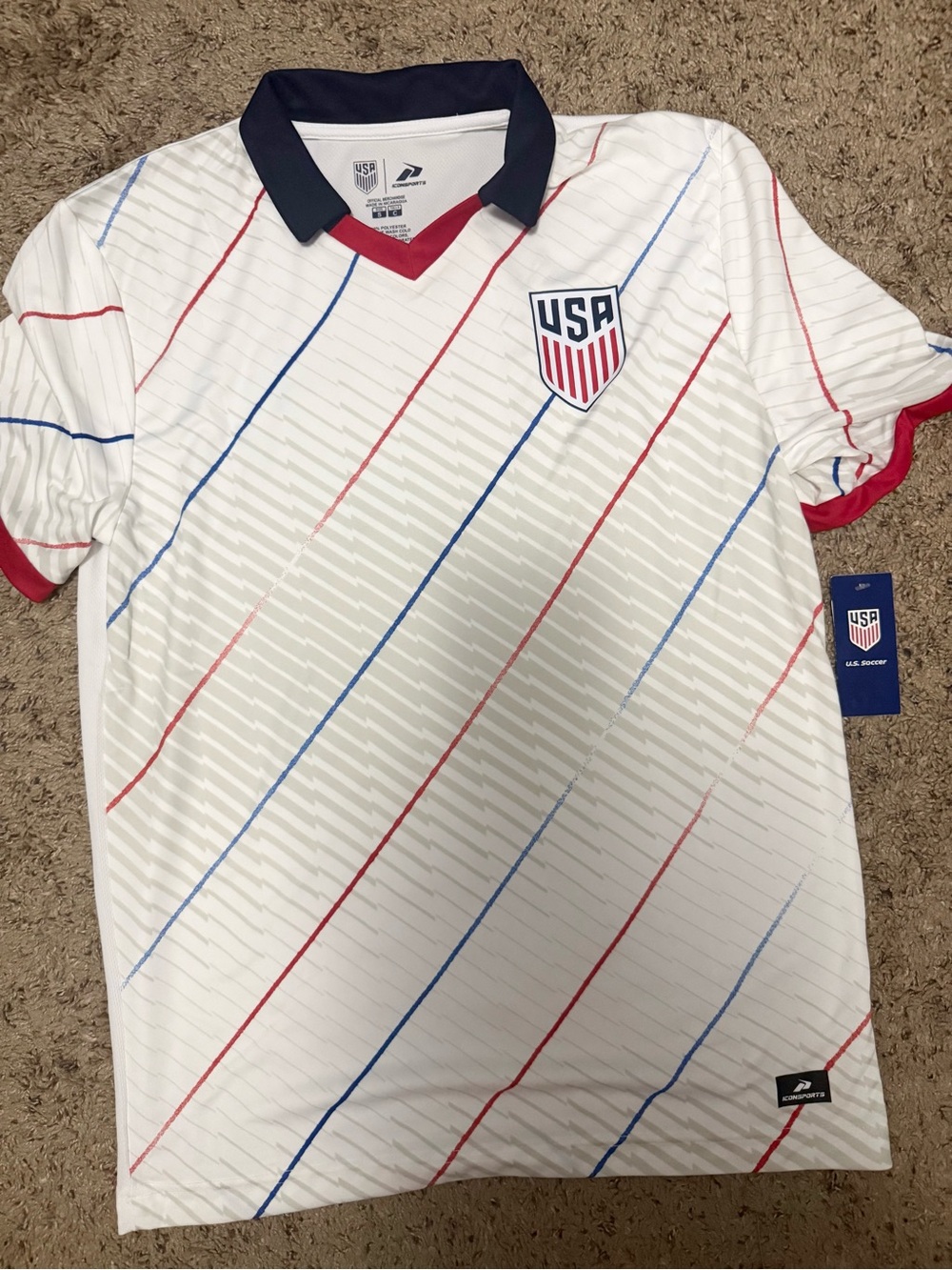 Men's USA Stripe Soccer Jersey - White with Red & Blue